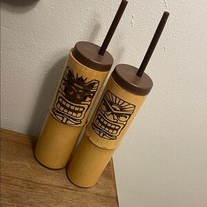 Vintage bamboo tiki tumbler cups